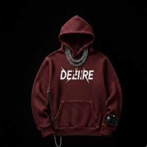DEZIRE™ Industrial Denim-Fleece Hoodie – Crimson Red