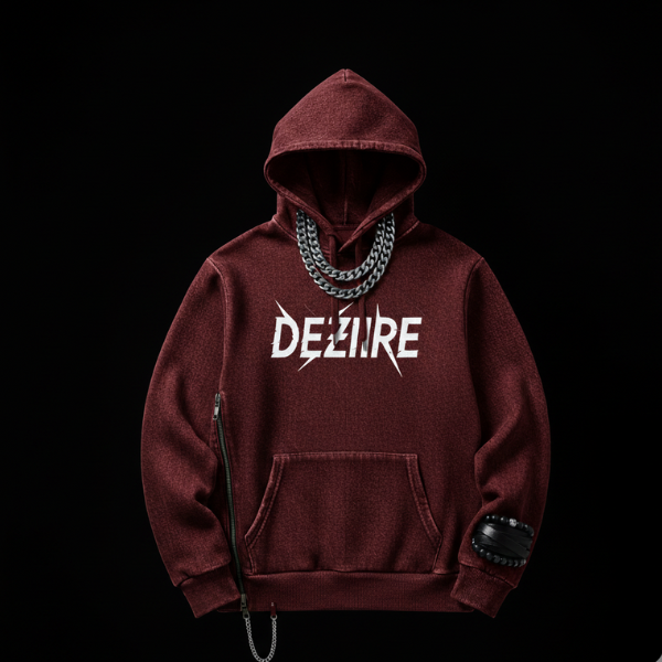 DEZIRE™ Industrial Denim-Fleece Hoodie – Crimson Red