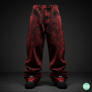 DEZIRE™ "Crimson" Distressed Red-Tint Wide-Leg Jean